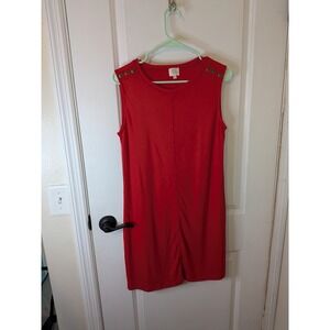 Ava & James Red Ribbed Sleeveless Shift Dress with Shoulder Buttons Size M